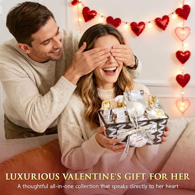 Birthday Gifts for Women, Vanilla Coconut Relaxing Spa Gift Baskets for Women Self Care Package Bath Gift Set, Home Bath and Body Kit Pamper Valentines Day Gifts for Her Womens Mom Friends Sister Wife - Bloomnest
