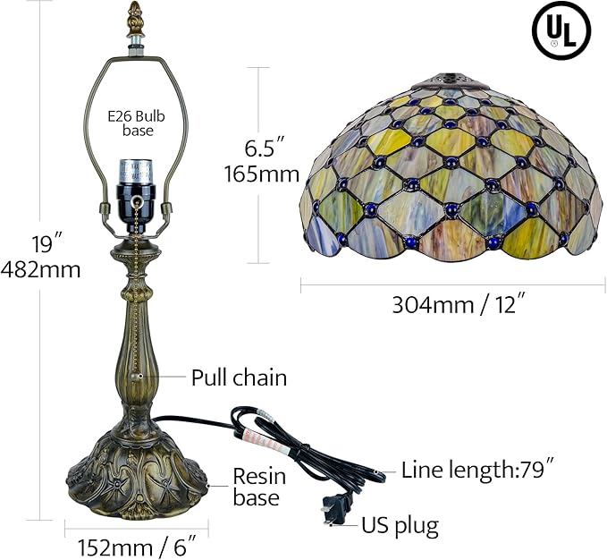 Tiffany Lamp Gradient Green Stained Glass Table Lamp Desk Bedside Reading Light Decor Bedroom Living Room Home Office D12*H18 Inches - Bloomnest