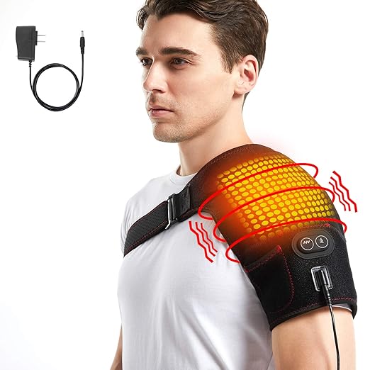 Heated Shoulder Wrap with Massage, Electric Shoulder Massager Heating Pad for Men Women Frozen Shoulder Pain Relief with AC Adapter (Black) - Bloomnest