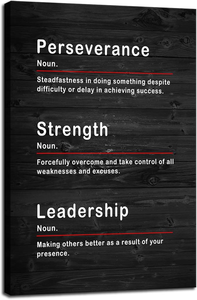 Motivational Canvas Wall Art Perseverance Strength Leadership Noun Painting Poster Inspirational Canvas Artwork Picture Print Framed for Home Office Living Room Company Wall Decor[24''W x 36''H] - Bloomnest