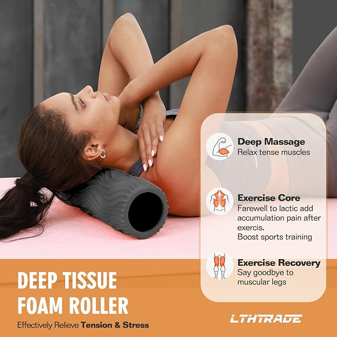 Foam Roller, Deep Tissue Massage Muscle Roller Back Roller Foam with Wave Texture - Back Pain Relief & Physical Therapy, Fitness Foam Roller for Pilates, Yoga (Grey) - Bloomnest