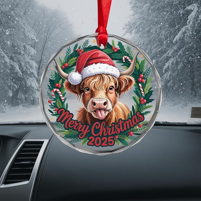 Highland Cow Glass Ornament – Handcrafted Hanging Decoration, Elegant Keepsake with Unique Highland Cow Design, for Home, Holiday Tree, or Special Occasion - Bloomnest