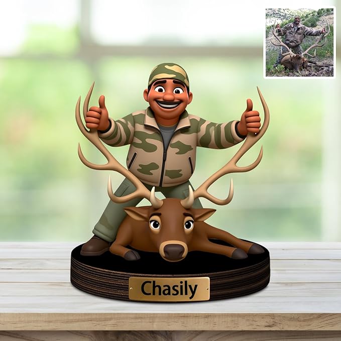 Personalized Deer Hunting Photo Cartoon Style Plaque,Custom 2D Print Hunting Photo Picture Decor Gift for Men Dad Papa Grandpa - Bloomnest