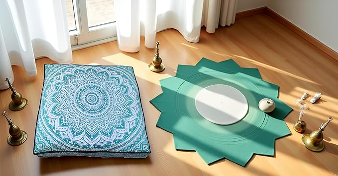 INDIAN CRAFT CASTLE ICC 24" Green Ombre Mandala Barmeri Large Floor Pillow Cover Cushion Meditation Seating Ottoman Throw Cover Hippie Decorative Zipped Bohemian Pouf Ottoman Pom Pom Cases 24" Square - Bloomnest