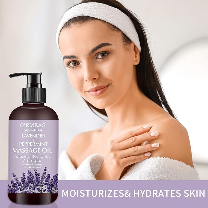 Massage Oil with Lavender and Peppermint Massage Oil for Skin Moisturizing Body Oil Lavender Oil for Men and Women 10.2 fl.oz - Bloomnest