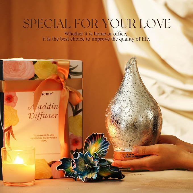 Porseme Essential Oil Diffuser Glass Aromatherapy Ultrasonic Humidifier, Air Refresh Auto Shut-Off, Timer Setting, BPA Free for Home Hotel Yoga Leisure SPA Gift 150ml Last 6H - Bloomnest