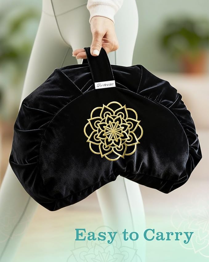 Premium Meditation Cushion - Comfortable Floor Pillow for Adult Traditional Crescent Meditation Pillow Yoga Buckwheat Bolster (Black) - Bloomnest