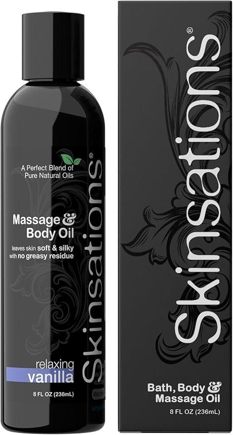 Skinsations - Vanilla Massage Oil for Massage Therapy - 8oz | Body Oil for Relaxation, Sore Muscles & Aromatherapy | Sweet Almond, Coconut, Jojoba & Grapeseed Blend - Bloomnest