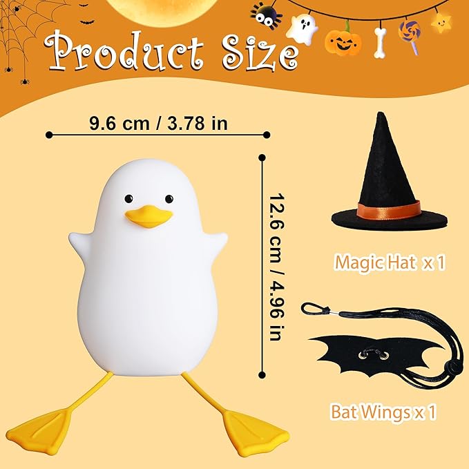 Attivolife Duck Night Light for Kids, LED Bedside Table Silicone Lamp, Timer Dimmable Animal Magician Touch Control Nursery Portable, Halloween Birthday Gift for Boy Girl (Bat Wing) - Bloomnest