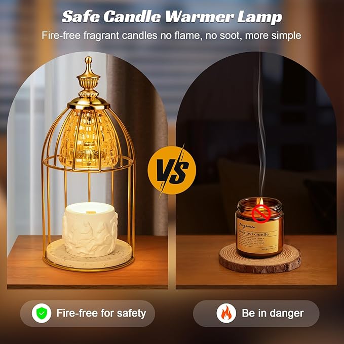 TantaScent Electric Candle Warmer Lamp in Vintage Birdcage Design with Timer – Scented Jar Candle Melter for Home Decor, Housewarming, Birthday, and Christmas (Includes 2 Bulbs) - Bloomnest
