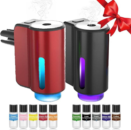 Smart Car Air Freshener,3 Levels Adjustable Strength, Rechargeable Aroma Diffuser, Built-in 220mAh, with 10pcs Aromatherapy Oil, Valentines Gifts for Women Men, Black & Red - Bloomnest