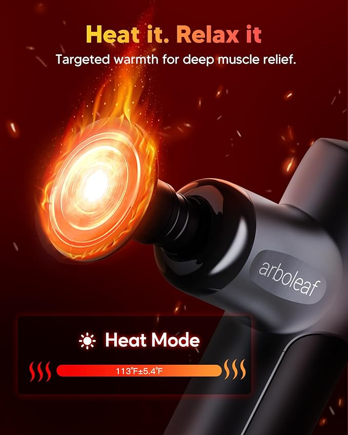 arboleaf Mini Massage Gun with Heat, Percussion Muscle Massager for Pain Relief, Portable & Quiet, Handleld Small Massager Heated, Travel Size with Case, Gift for Men & Women - Bloomnest