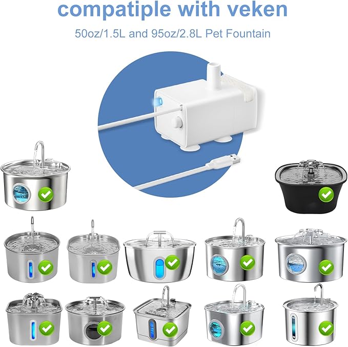Cat Water Fountain Ultra Quiet Replacement Pump JY-830 Compatible with Stainless Steel Cat & Dog Drinking Fountains,Pump Protection Automatic Pet Water Fountain Water Pump (JY-830 Plus) - Bloomnest