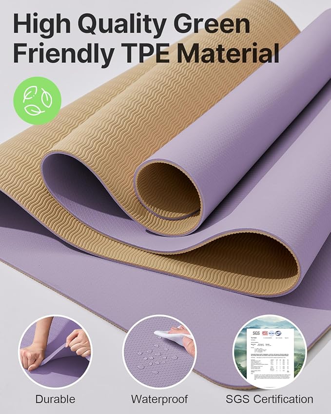 Yoga Mat,Non-Slip TPE Exercise Mat(1/4 Inch) for Pilates, Fitness & Barefoot Workouts, Home Gym Studio with Strap & Bag - Bloomnest