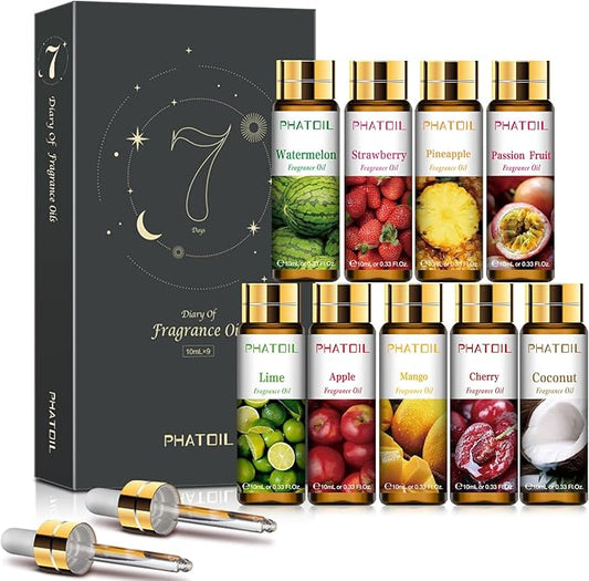 PHATOIL 9Pcs Fruity Fragrance Oil Gift Set, 10ml/0.33fl.oz Fragrance Oils for Soap, DIY Candle, Bath Bombs Making, Fruit Scented Oils for Diffusers for Home - Bloomnest