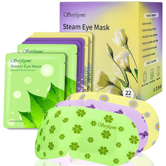 Serfeymi 22 Packs Steam Eye Mask-Disposable Cornea Care Rest Self Heating Eye Mask,Warm Eye Compresses for Dry Eyes,Sleep,Spa,Travel Essentials & Relaxation Gifts,Stocking Stuffers-Mixed 3 Scents - Bloomnest