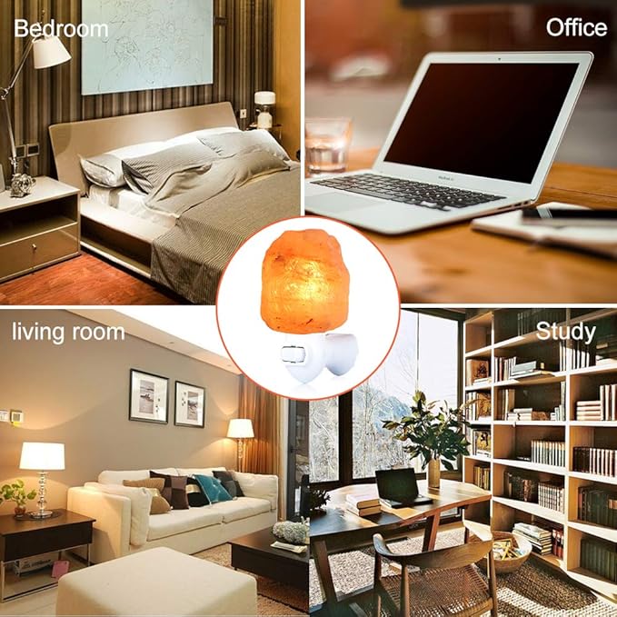 2 Pack Himalayan Natural Salt Lamp Night Light Plug in, Certificated 360 Degree Rotatable Wall Plug with Extra 4 Replacement Bulbs for Bathroom Bedroom, Pink Crystal Rock Salt Hand Crafted - Bloomnest