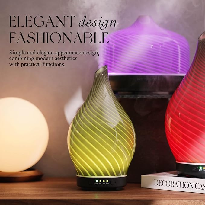 Porseme 150ml Essential Oil Diffuser Glass Color Changing Aroma Air Diffusers Aromatherapy Ultrasonic Cool Mist Humidifier 6 Running Hours Waterless Auto-Off for Sleeping Yoga Office Spa (Pure Grey) Porseme