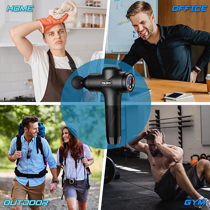 TOLOCO Massage Gun Deep Tissue, Percussion Massage Gun with 10 Replacement Heads, Super Quiet Portable Electric Massager for Athletes, Relax, Black - Bloomnest
