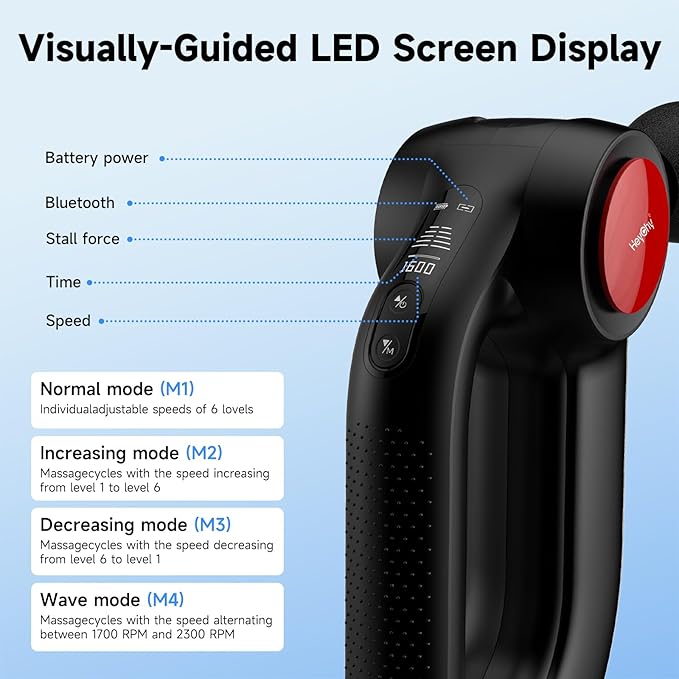 Deep Tissue Massage Gun with Heat, 12mm Amplitude Percussion Massager for Athletes & Muscle Relief, Professional Handheld Masssger Gun for Neck, Back, Shoulder, Leg, Gift for Men, Black - Bloomnest