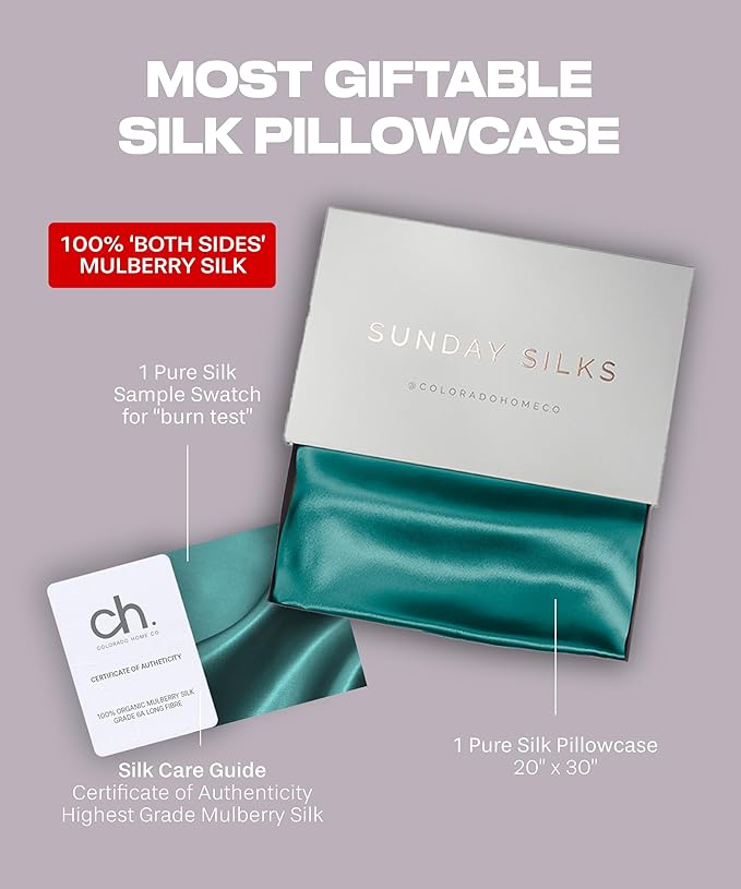 SUNDAYSILKS™ Premium Silk Pillow Cases | 100% Mulberry Silk Pillowcase with Zipper, All Sides Real 22 Momme Grade 6A Silk, Standard Queen, King Size [Teal Sapphire] - Bloomnest