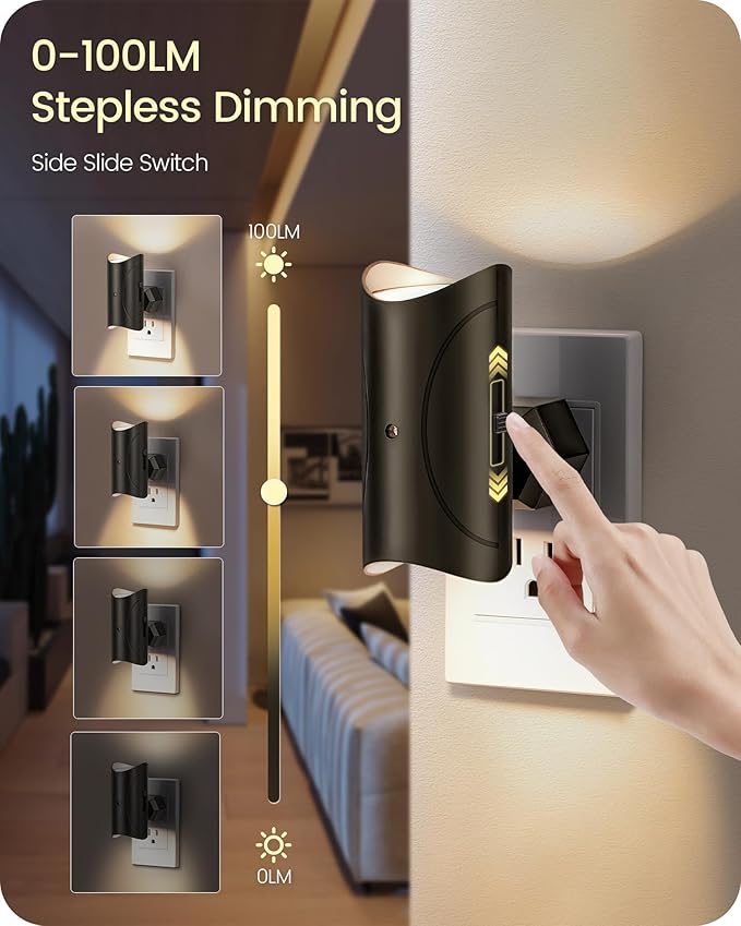 LED Night Lights Plug into Wall, Dimmable Plug in Nightlights, Auto On/Off Dusk to Dawn Indoor Night Lights, 3000K Warm Light, 0-100LM, Bathroom Lights for Hallway, Bedroom, Stairway 2 Pack - Bloomnest