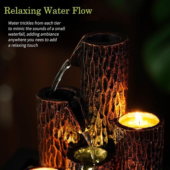 Small Indoor Relaxation Tabletop Fountain, Zen Meditation Waterfall Feature with Color LED Light & Natural Rocks, 4 Level Desk Waterfall for Home Office Bedroom Living Room Decoration (Style 4) - Bloomnest