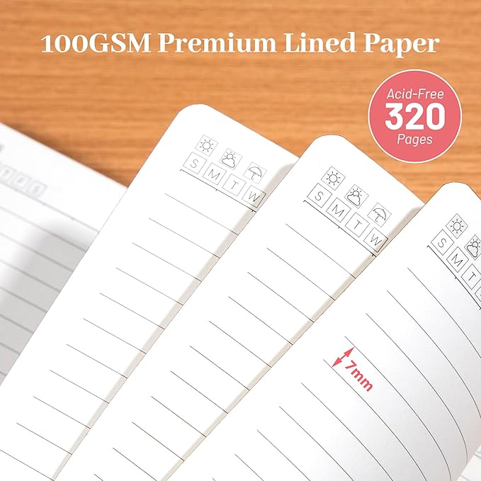 CAGIE Leather Lined Journal Notebook for Men & Women, Debossed Cross, 320 Pages 100 GSM Thick Paper, A5 Hardcover Journaling Notebooks for Writing, 5.7'' X 8.3'' Diary, Pink - Bloomnest