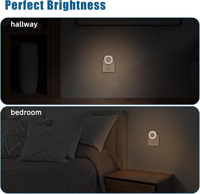 Warm Night Lights Plug into Wall, 4 Packs Dimmable Night Light with Dust to Dawn Sensor, Automatically Turn on and Off, Gentle Glow Nightlight for Bathroom,Bedroom,Stairs,Kitchen,Hallway,Warm White - Bloomnest