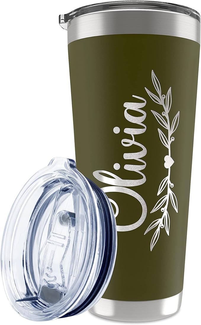 Be Burgundy Personalized Tumbler with Engraved Name - 12 Designs, 30 Oz Coffee Tumbler with Slider Lid, Army Green, Double Wall Insulated - Gift for Men, Husband, Personalized Gift for Him - Bloomnest