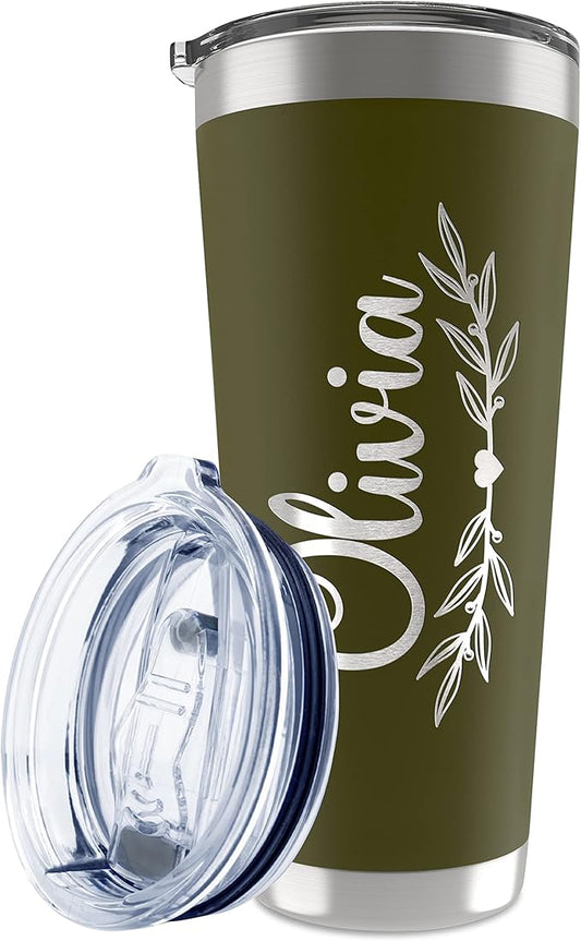 Be Burgundy Personalized Tumbler with Engraved Name - 12 Designs, 30 Oz Coffee Tumbler with Slider Lid, Army Green, Double Wall Insulated - Gift for Men, Husband, Personalized Gift for Him - Bloomnest