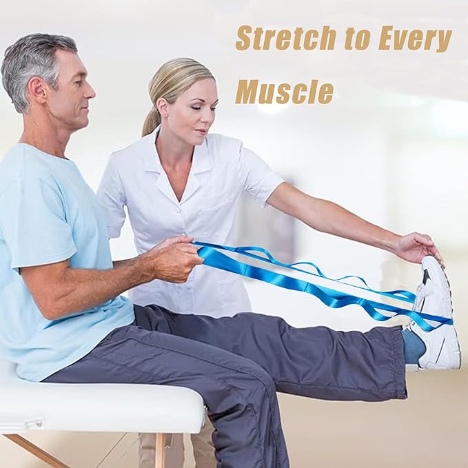 Oak-Sports Stretching Strap Yoga Strap for Physical Therapy with 10 Loops, Yoga Straps for Stretching, Upgraded Non-Elastic Stretch Band for Pilates, Dance and Gymnastics with Workout Guide - Bloomnest
