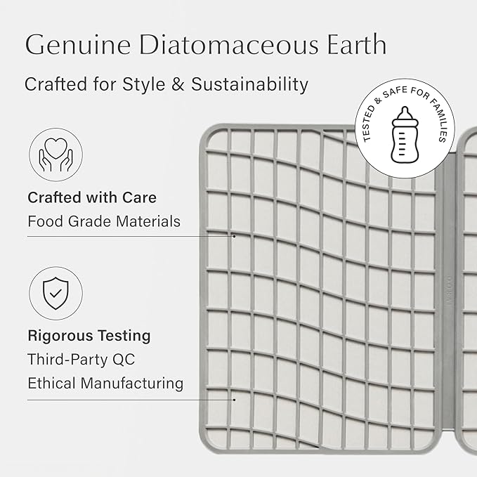 Dorai Home Large Dish Pad – 40% More Drying Space, Eco-Friendly Quick-Drying Stone Mat for Kitchen, 24.6" x 16.5", Sandstone - Bloomnest