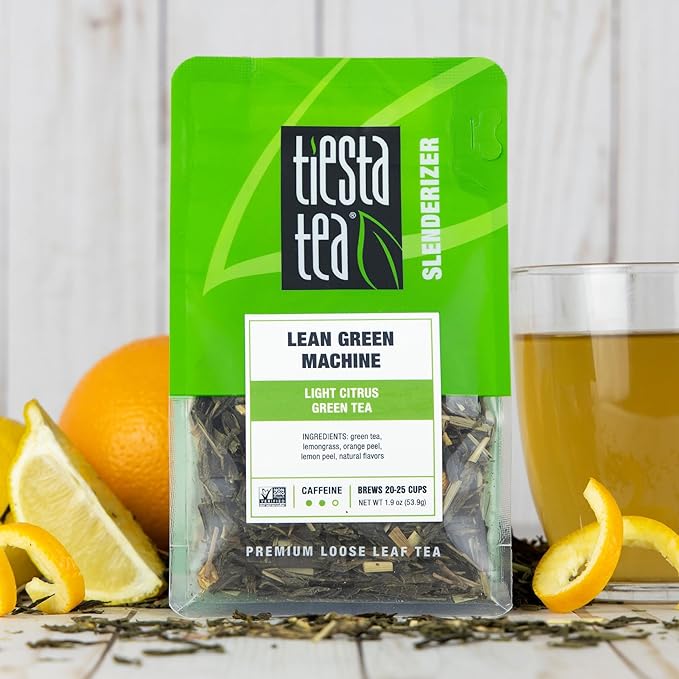 Tiesta Tea - Lean Green Machine, Loose Leaf, Light Citrus Green, Premium Blend, Medium Caffeinated, 25 Cups, 1.9 Ounce Resealable Pouch - Bloomnest