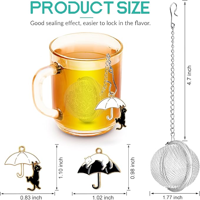 2Pack Tea Infuser with Cute Cat Charm,Premium Stainless Steel Loose Leaf Tea Strainer Tea Steeper Tea Ball Tea Infusers for Loose Tea - Bloomnest