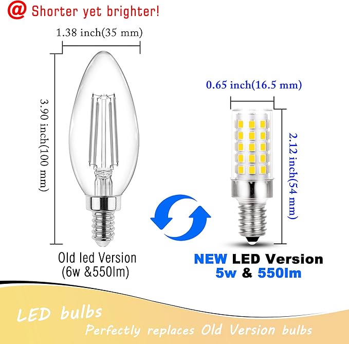 E12 Candelabra LED Light Bulbs 60 Watt Equivalent 120 Volt 4000K Natural White 550lm 6W C7 T6 E12 Small Base for Chandelier Pendant Ceiling Fan Lighting Table Salt Lamp, Non-dimmable, 4 Pack - Bloomnest