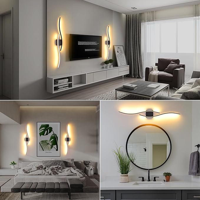 Battery Operated Wall Sconces Set Of Two, 3000K-6500K 39 inch black LED dimmable wireless wall sconce with remote control, USB rechargeable wall lights for Living Room Bedroom Hallway Background - Bloomnest
