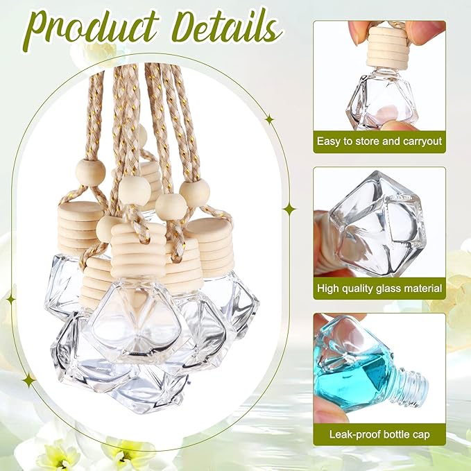 60 Pcs Hanging Car Air Freshener Car Diffuser Bottle Empty Glass Perfume Bottles Air Freshener Diffuser Bottle Pendant for Essential Oils Fragrance Aromatherapy Ornament Decor (Classic Style) - Bloomnest