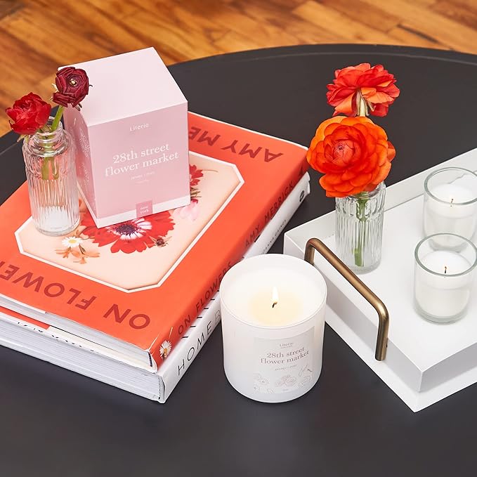 Literie NYC Inspired Scented Candle: 28th Street Flower Market - Peony & Rose Scent, 9oz, 50 Hour Burn, Vegan Soy & Coconut Blend Candle for Home Decor, Gift for Women & Men - Bloomnest
