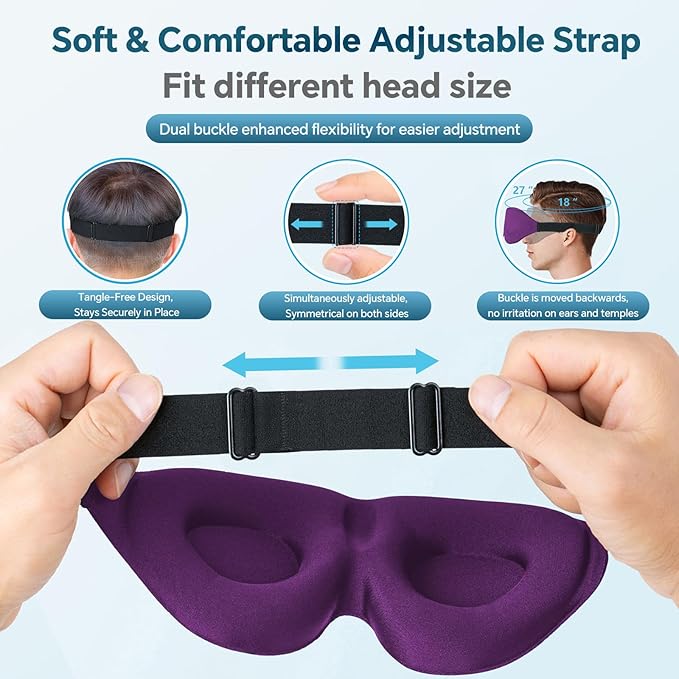 ZGGCD Sleep Mask for Side Sleeper, Light Blocking Sleeping Eye Mask for Women Men, 3D Contoured Cup Night Blindfold, Luxury Eye Cover Eyeshade with Adjustable Strap for Travel, Nap, Purple