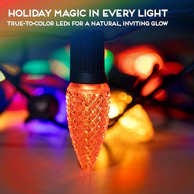 HLO Lighting Set of 25 Multicolor (Red Green Blue Yellow Orange) C9 Faceted LED Christmas Light Bulbs for Indoor & Outdoor Use | Durable Replacement Bulbs - Bloomnest