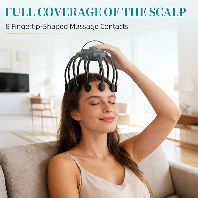 Head Massager Scalp Electric with 3 Modes, Head Massager Scalp Stress Relax Rechargeable Portable, Type-C, Head Scratcher for Stress Relax BERVASTO