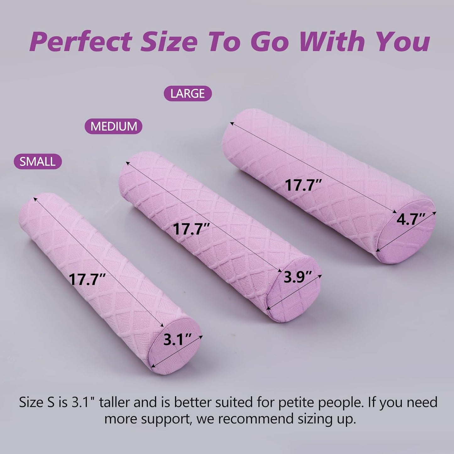 Cozyhealth Cervical Roll Pillow, Medium Soft Memory Foam Neck Round Pillow Cylinder Bolster Pillow for Sleeping, Round Neck Support for Bed, Legs, Back and Yoga (Purple, Large - 4.7" H)