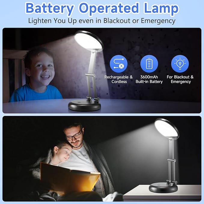 Desk Lamps for Home Office Rechargeable 3600mAh, Foldable+Portable Cordless Desk Light Small Table Lamp,Dimmable+9 Brightness Small Table Lamp Desk Light Table, LED Desk Lamps for Home Office - Bloomnest