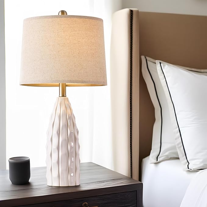 23.75-inch Ceramic Table Lamps Set of 2 for Living Room, Bedside Lamp for Bedroom and Farmhouse Nightstands or End Tables - Bloomnest