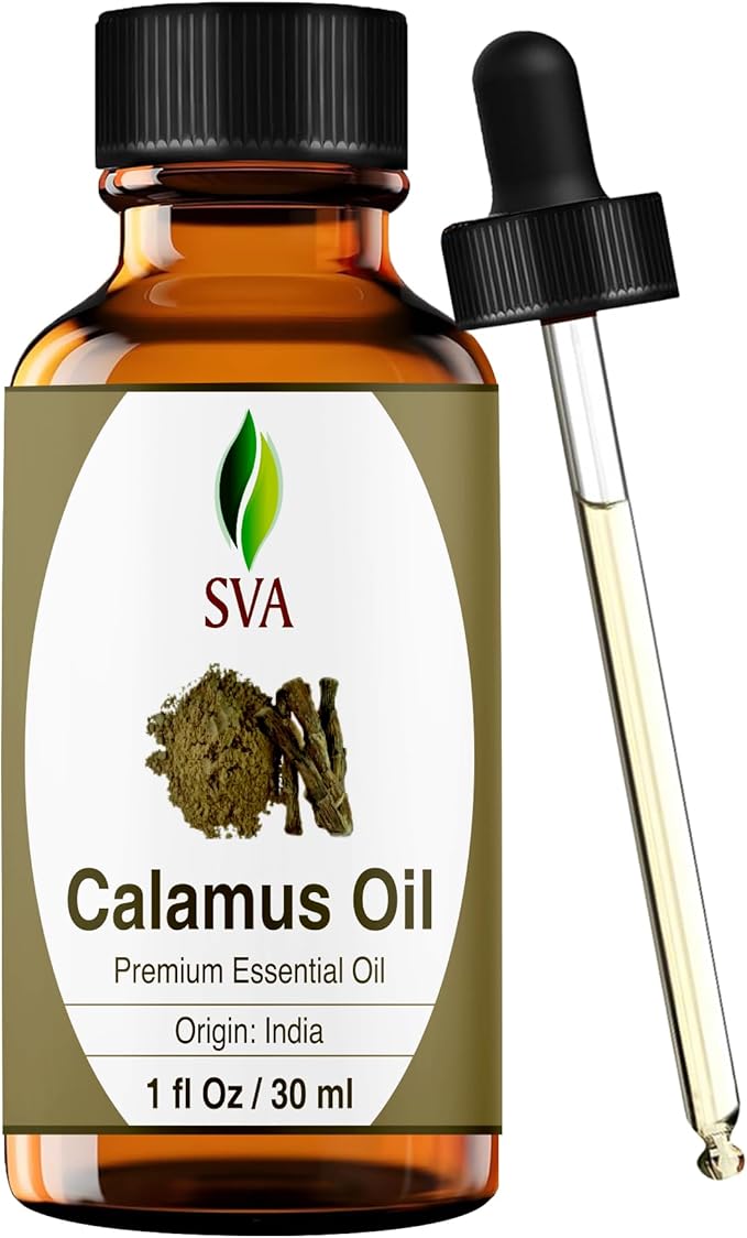 SVA Calamus Essential Oil – 1 Fl Oz – 100% Natural Calamus Oil - for Diffuser, Hair Care, Face, Skin Care, Aromatherapy, Scalp and Body Massage, Soap and Candle Making – with Dropper - Bloomnest