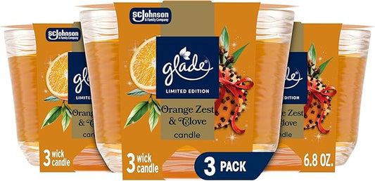 Glade 3-Wick Scented Candle Jar, Orange Zest & Clove, Air Freshener Infused with Essential Oils, 6.8 Oz, 3 Count - Bloomnest