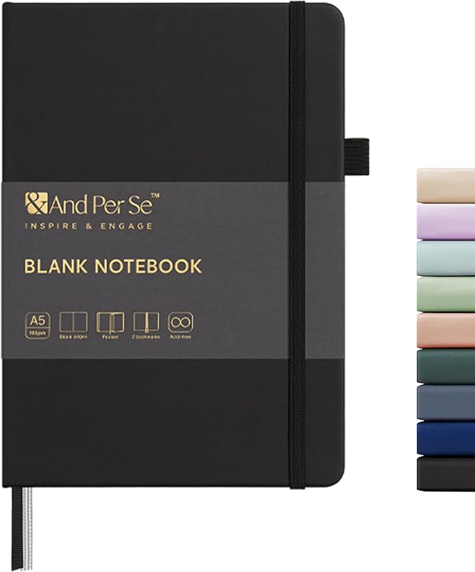 &And Per Se Blank Journal Notebook, 160 Pages, A5 5.7 x 8 inches 100 gsm Thick Paper Notebook Journals for Writing, Hardcover Notebook(1 Pack, black) - Bloomnest