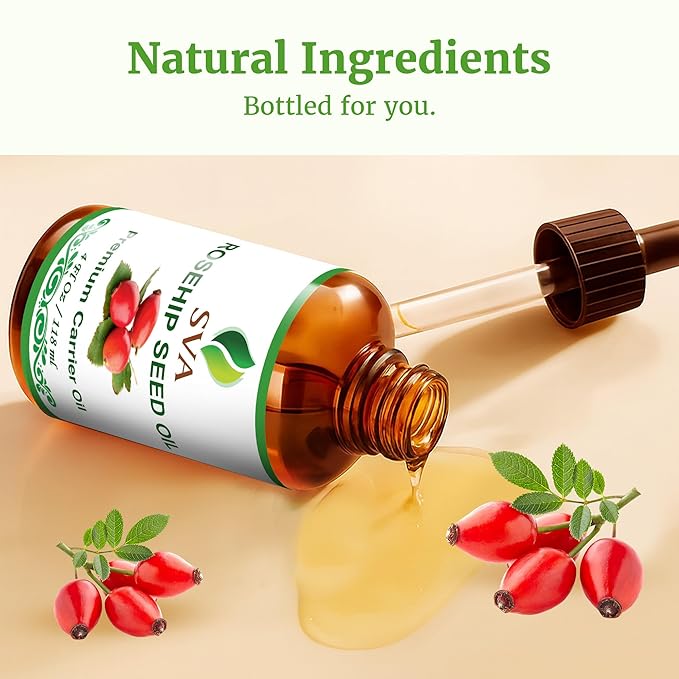 SVA Rosehip Seed Oil - 4 Fl Oz – 100% Natural & Cold Pressed - for Face, Skin Care, Hair Care, Scalp Massage & Body Massage – Carrier Oil with Dropper - Bloomnest