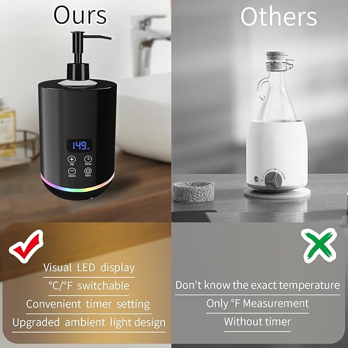 Lotion Warmer, Yofuly Massage Oil Bottle Digital Heater with Atmosphere Light, Portable Electric Cream Heated Dispenser Gua Sha Roller Kit for Spa, Salon and Home Use, Black - Bloomnest